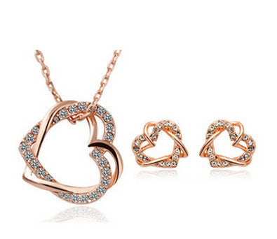 Customized Double Diamond Heart Necklace & Earring Set